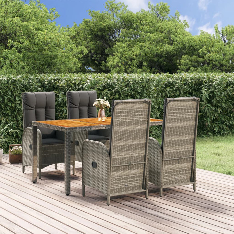 5-Delige Tuinset Met Kussens Poly Rattan Grijs 150 cm tafellengte 4x stoel + Tafel