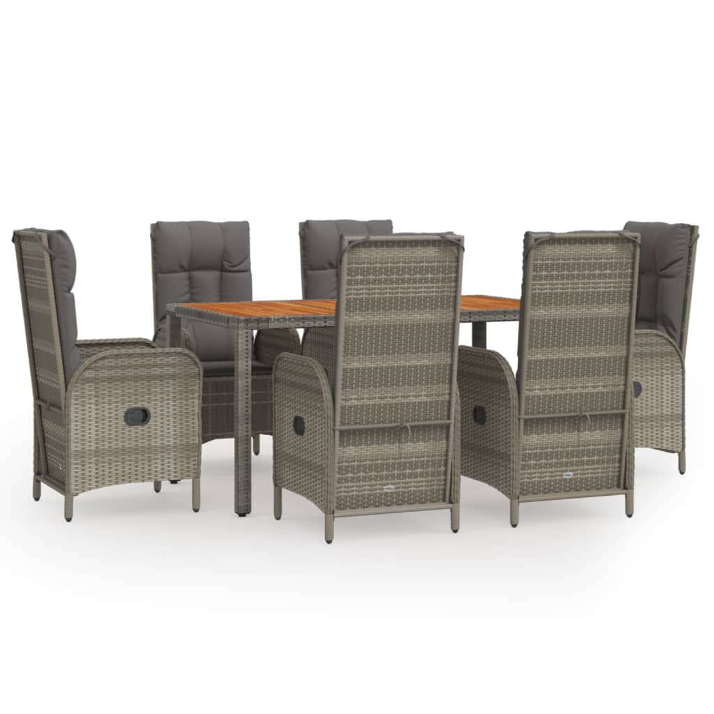 7-Delige Tuinset Met Kussens Poly Rattan Grijs 1 150 cm tafellengte 6x stoel + Tafel