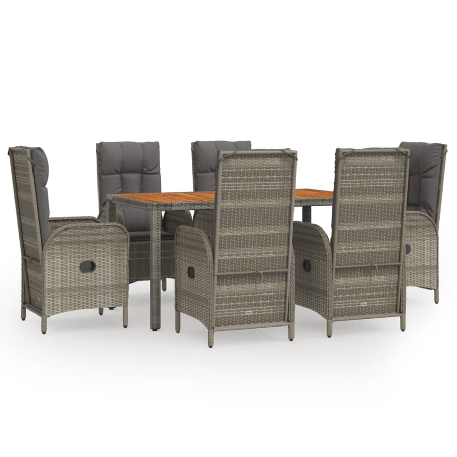 7-Delige Tuinset Met Kussens Poly Rattan Grijs 1 150 cm tafellengte 6x stoel + Tafel
