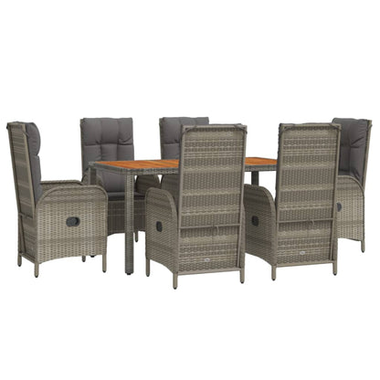 7-Delige Tuinset Met Kussens Poly Rattan Grijs 1 150 cm tafellengte 6x stoel + Tafel