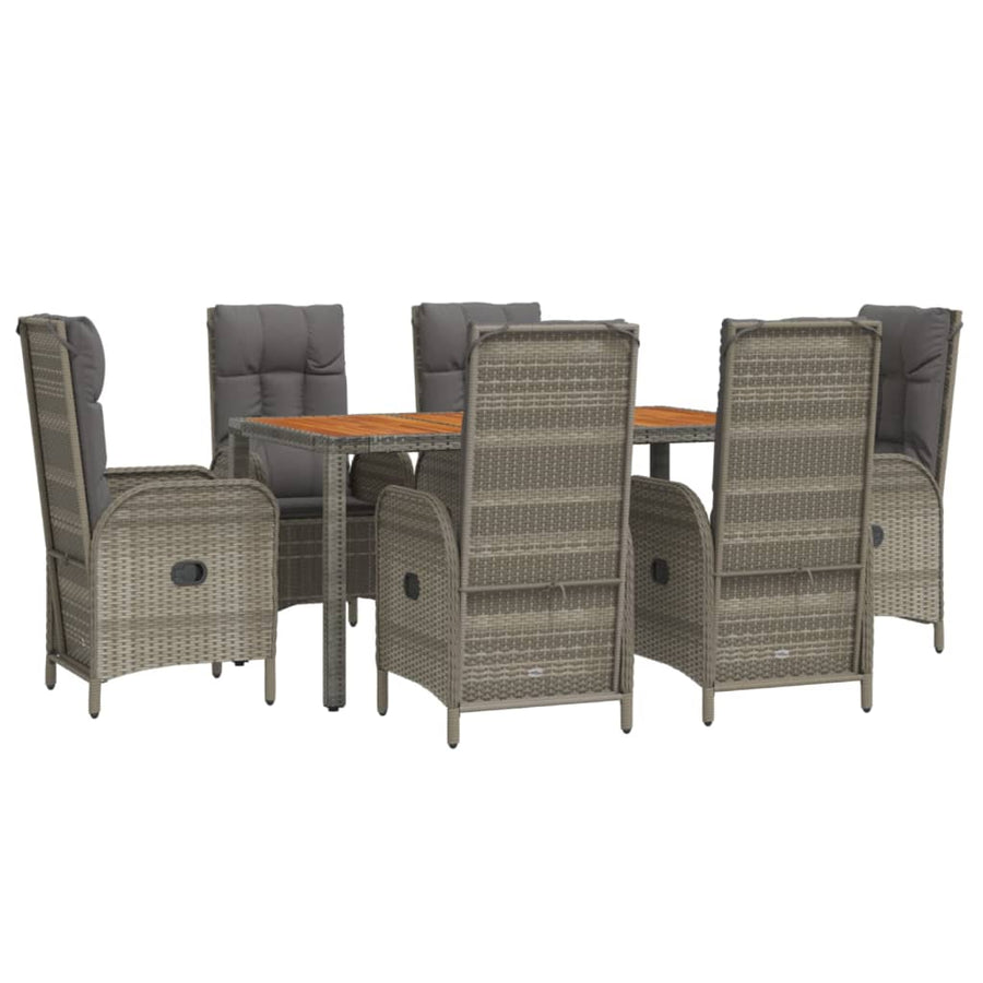 7-Delige Tuinset Met Kussens Poly Rattan Grijs 1 150 cm tafellengte 6x stoel + Tafel