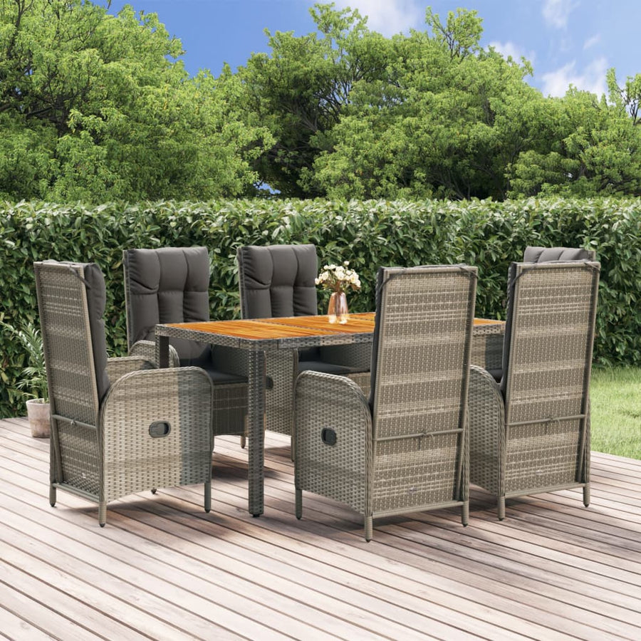 7-Delige Tuinset Met Kussens Poly Rattan Grijs 1 150 cm tafellengte 6x stoel + Tafel