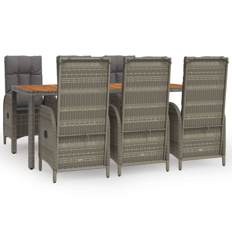 7-Delige Tuinset Met Kussens Poly Rattan Grijs 1 190 cm tafellengte 6x stoel + Tafel
