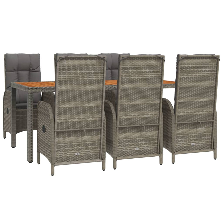 7-Delige Tuinset Met Kussens Poly Rattan Grijs 1 190 cm tafellengte 6x stoel + Tafel