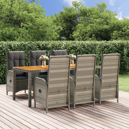 7-Delige Tuinset Met Kussens Poly Rattan Grijs 1 190 cm tafellengte 6x stoel + Tafel