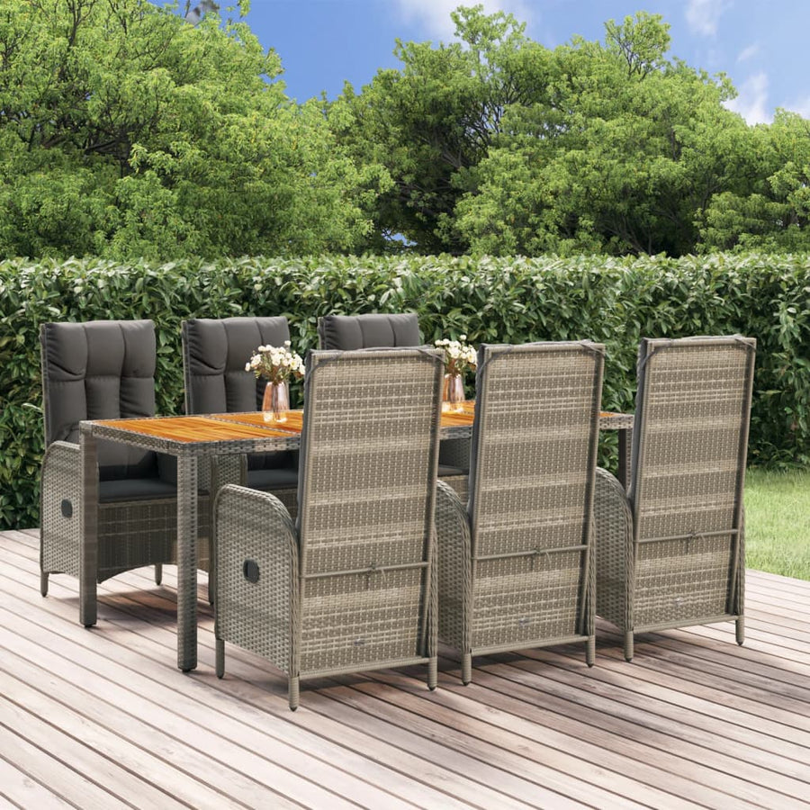 7-Delige Tuinset Met Kussens Poly Rattan Grijs 1 190 cm tafellengte 6x stoel + Tafel