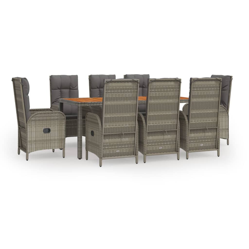 9-Delige Tuinset Met Kussens Poly Rattan Grijs 190 cm tafellengte 8x stoel + Tafel