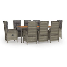 9-Delige Tuinset Met Kussens Poly Rattan Grijs 190 cm tafellengte 8x stoel + Tafel