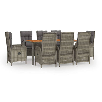 9-Delige Tuinset Met Kussens Poly Rattan Grijs 190 cm tafellengte 8x stoel + Tafel