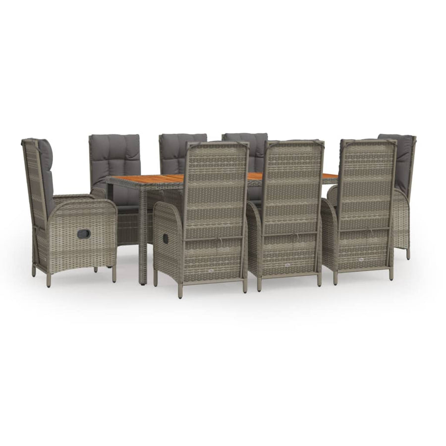9-Delige Tuinset Met Kussens Poly Rattan Grijs 190 cm tafellengte 8x stoel + Tafel
