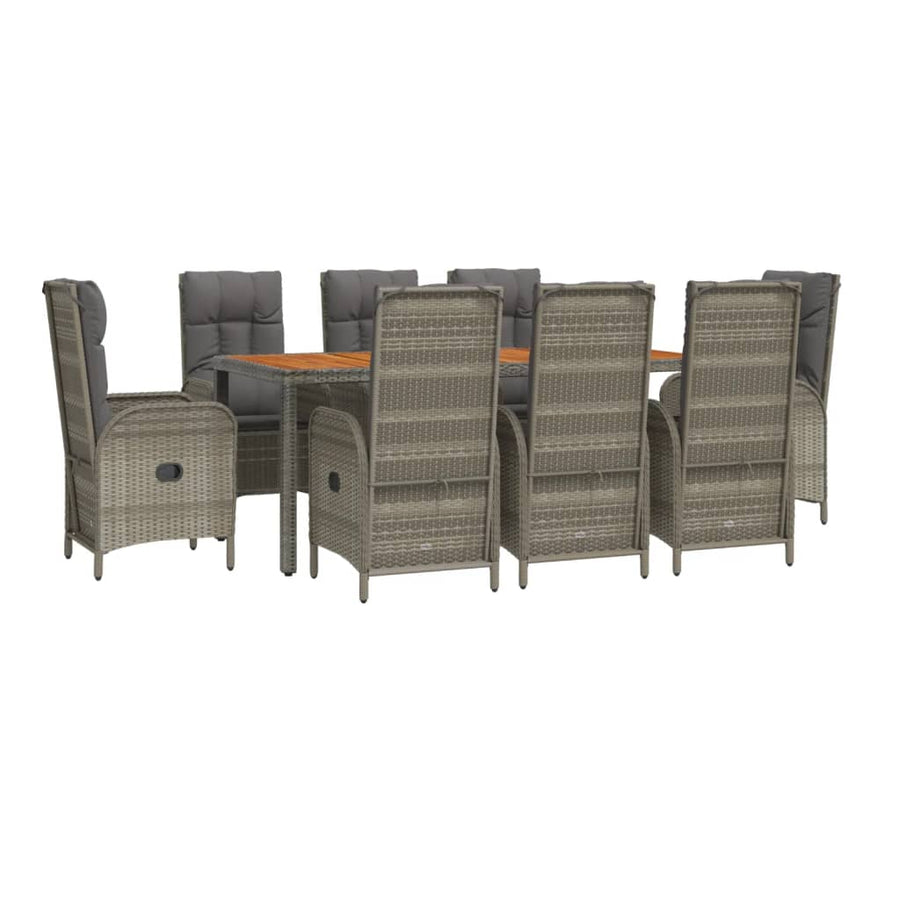 9-Delige Tuinset Met Kussens Poly Rattan Grijs 190 cm tafellengte 8x stoel + Tafel