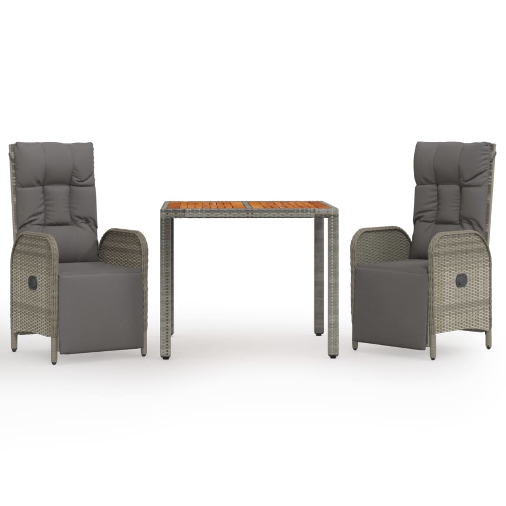 3-Delige Tuinset Met Kussens Poly Rattan Grijs 1