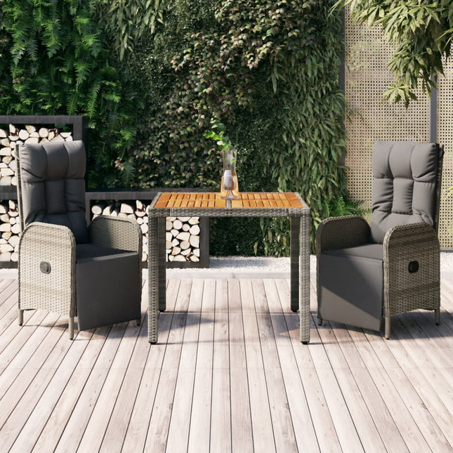 3-Delige Tuinset Met Kussens Poly Rattan Grijs 90 cm tafellengte 2x Fauteuil + Tafel