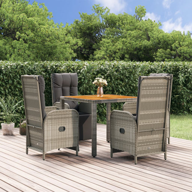 5-Delige Tuinset Met Kussens Poly Rattan Grijs 90 cm tafellengte 4x Fauteuil + Tafel