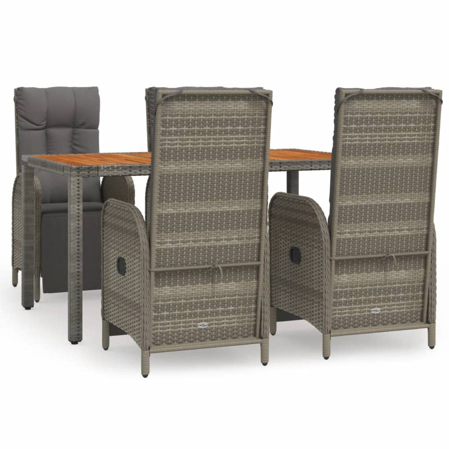5-Delige Tuinset Met Kussens Poly Rattan Grijs 150 cm tafellengte 4x Fauteuil + Tafel