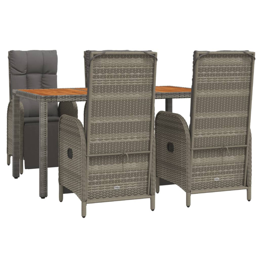 5-Delige Tuinset Met Kussens Poly Rattan Grijs 150 cm tafellengte 4x Fauteuil + Tafel