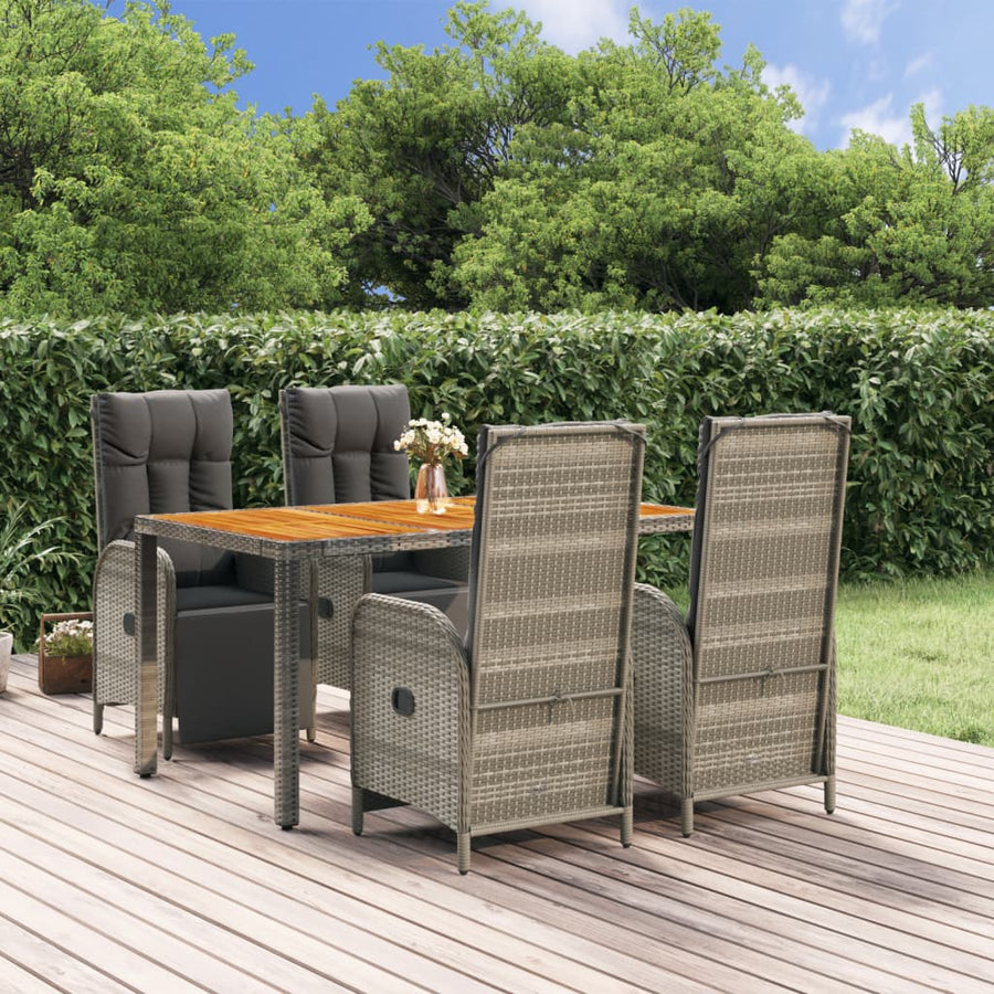 5-Delige Tuinset Met Kussens Poly Rattan Grijs 150 cm tafellengte 4x Fauteuil + Tafel