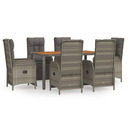 7-Delige Tuinset Met Kussens Poly Rattan Grijs 150 cm tafellengte 6x Fauteuil + Tafel