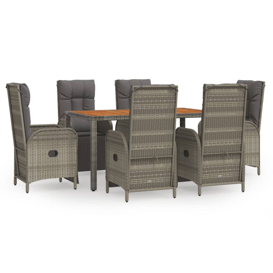 7-Delige Tuinset Met Kussens Poly Rattan Grijs 150 cm tafellengte 6x Fauteuil + Tafel