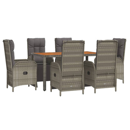 7-Delige Tuinset Met Kussens Poly Rattan Grijs 150 cm tafellengte 6x Fauteuil + Tafel