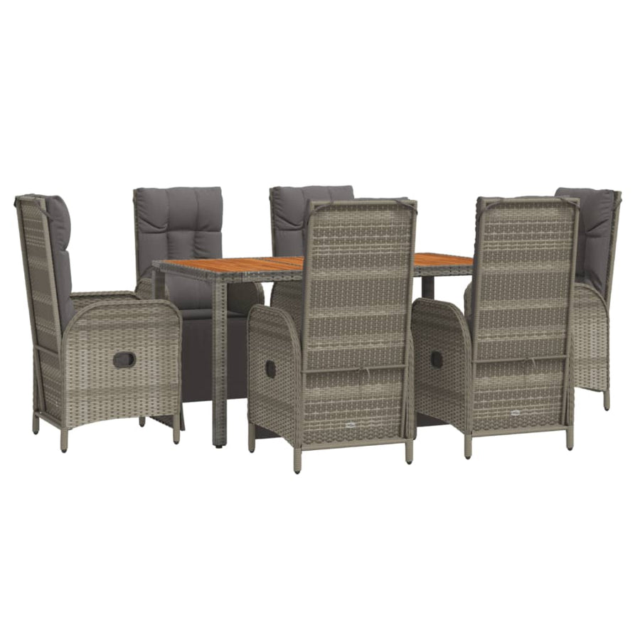 7-Delige Tuinset Met Kussens Poly Rattan Grijs 150 cm tafellengte 6x Fauteuil + Tafel