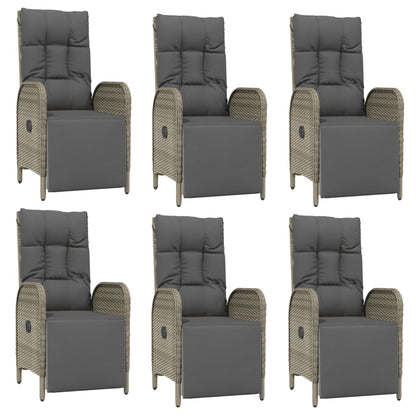 7-Delige Tuinset Met Kussens Poly Rattan Grijs 150 cm tafellengte 6x Fauteuil + Tafel