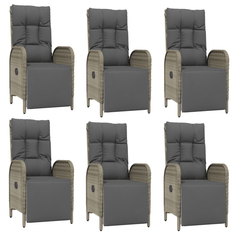 7-Delige Tuinset Met Kussens Poly Rattan Grijs 150 cm tafellengte 6x Fauteuil + Tafel