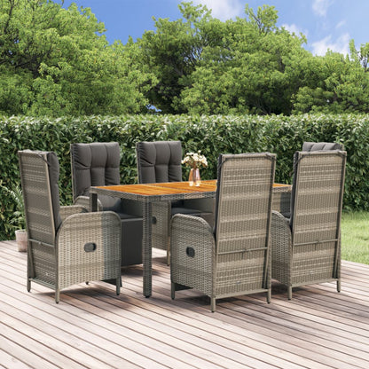 7-Delige Tuinset Met Kussens Poly Rattan Grijs 150 cm tafellengte 6x Fauteuil + Tafel
