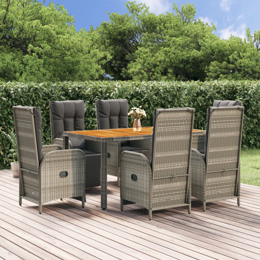 7-Delige Tuinset Met Kussens Poly Rattan Grijs 150 cm tafellengte 6x Fauteuil + Tafel
