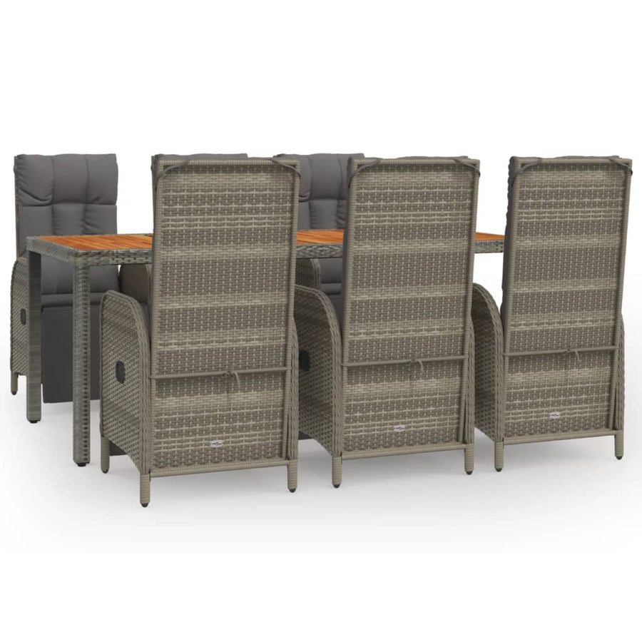 7-Delige Tuinset Met Kussens Poly Rattan Grijs 190 cm tafellengte 6x Fauteuil + Tafel