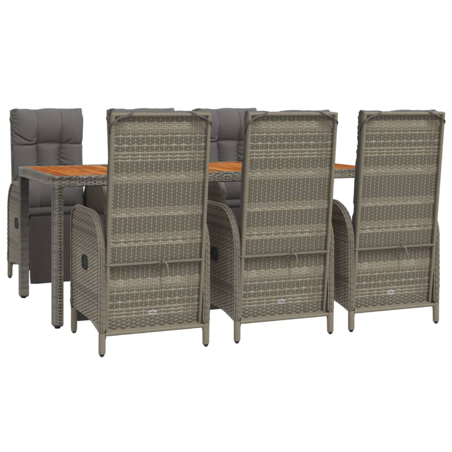 7-Delige Tuinset Met Kussens Poly Rattan Grijs 190 cm tafellengte 6x Fauteuil + Tafel