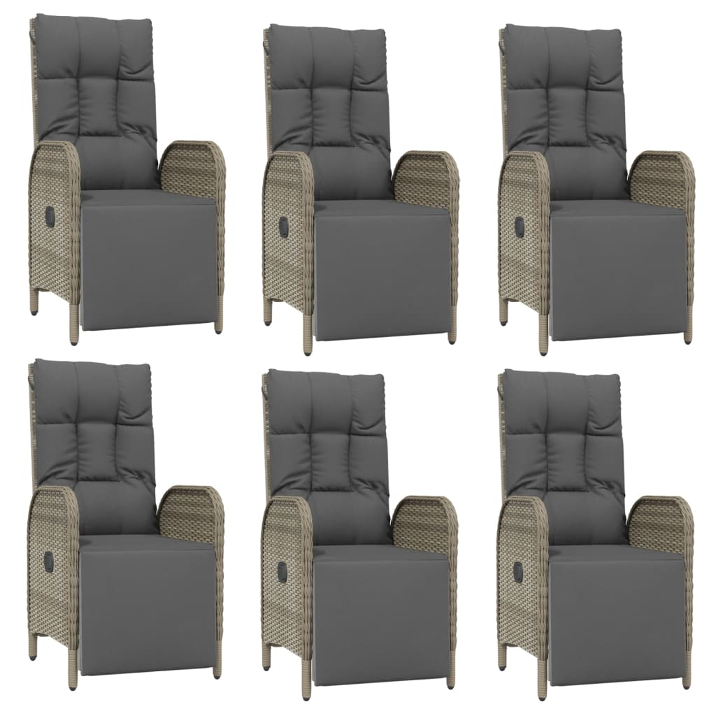7-Delige Tuinset Met Kussens Poly Rattan Grijs 190 cm tafellengte 6x Fauteuil + Tafel