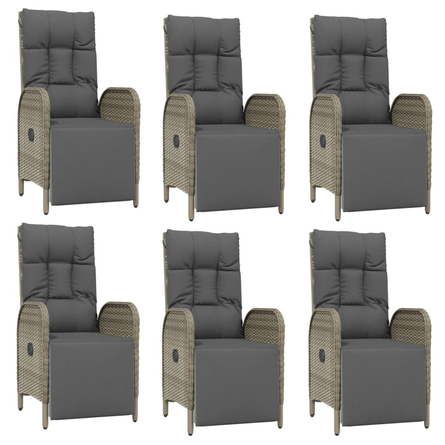 7-Delige Tuinset Met Kussens Poly Rattan Grijs 190 cm tafellengte 6x Fauteuil + Tafel