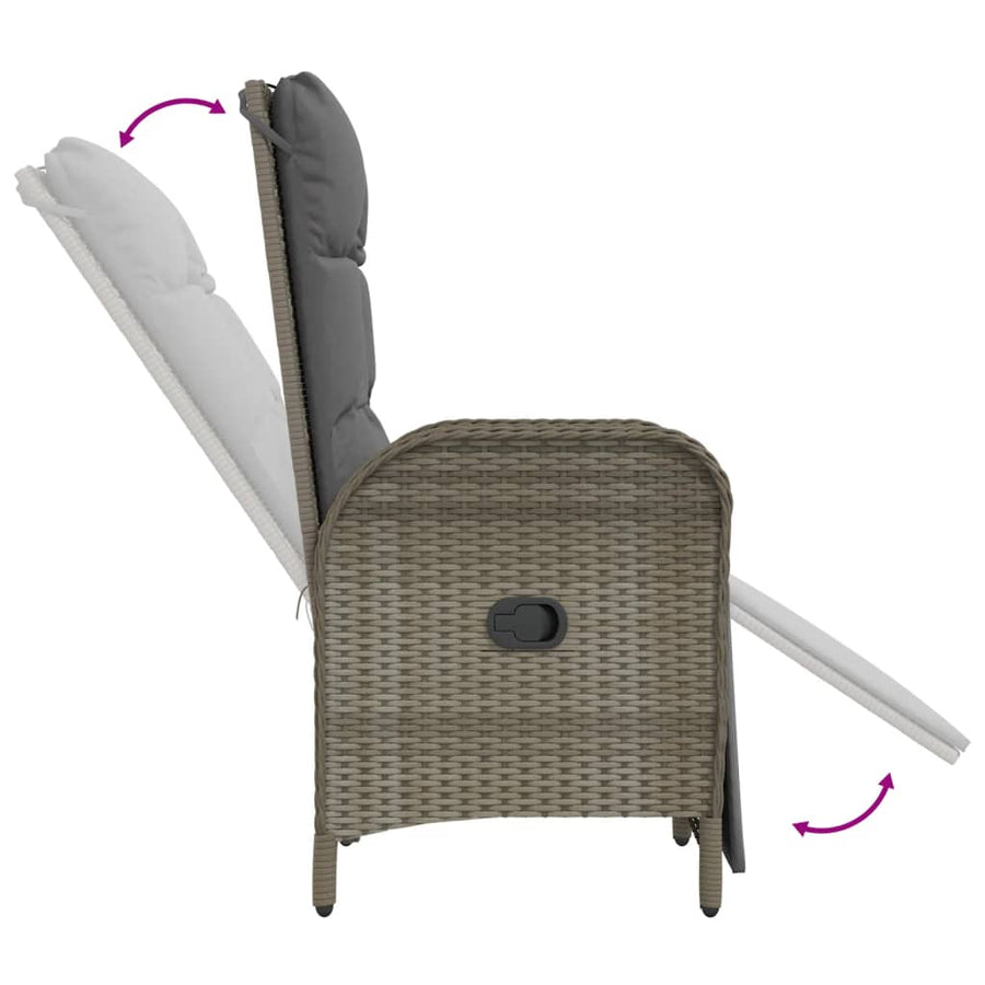 7-Delige Tuinset Met Kussens Poly Rattan Grijs 190 cm tafellengte 6x Fauteuil + Tafel