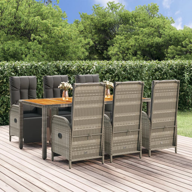 7-Delige Tuinset Met Kussens Poly Rattan Grijs 190 cm tafellengte 6x Fauteuil + Tafel