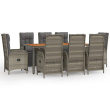 9-Delige Tuinset Met Kussens Poly Rattan Grijs 190 cm tafellengte 8x Fauteuil + Tafel