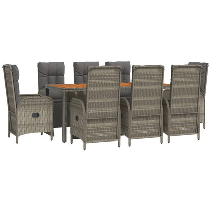 9-Delige Tuinset Met Kussens Poly Rattan Grijs 190 cm tafellengte 8x Fauteuil + Tafel