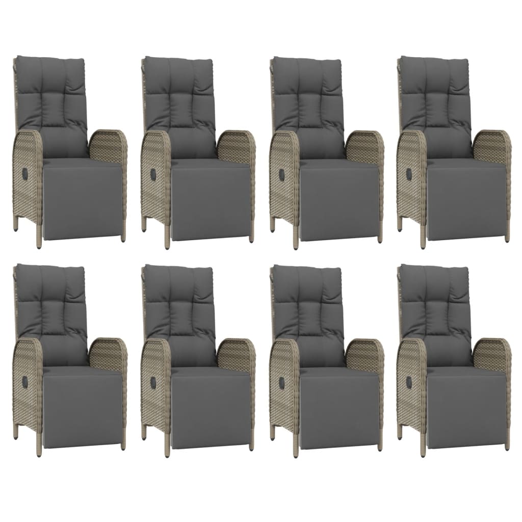 9-Delige Tuinset Met Kussens Poly Rattan Grijs 190 cm tafellengte 8x Fauteuil + Tafel