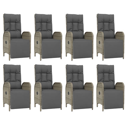 9-Delige Tuinset Met Kussens Poly Rattan Grijs 190 cm tafellengte 8x Fauteuil + Tafel