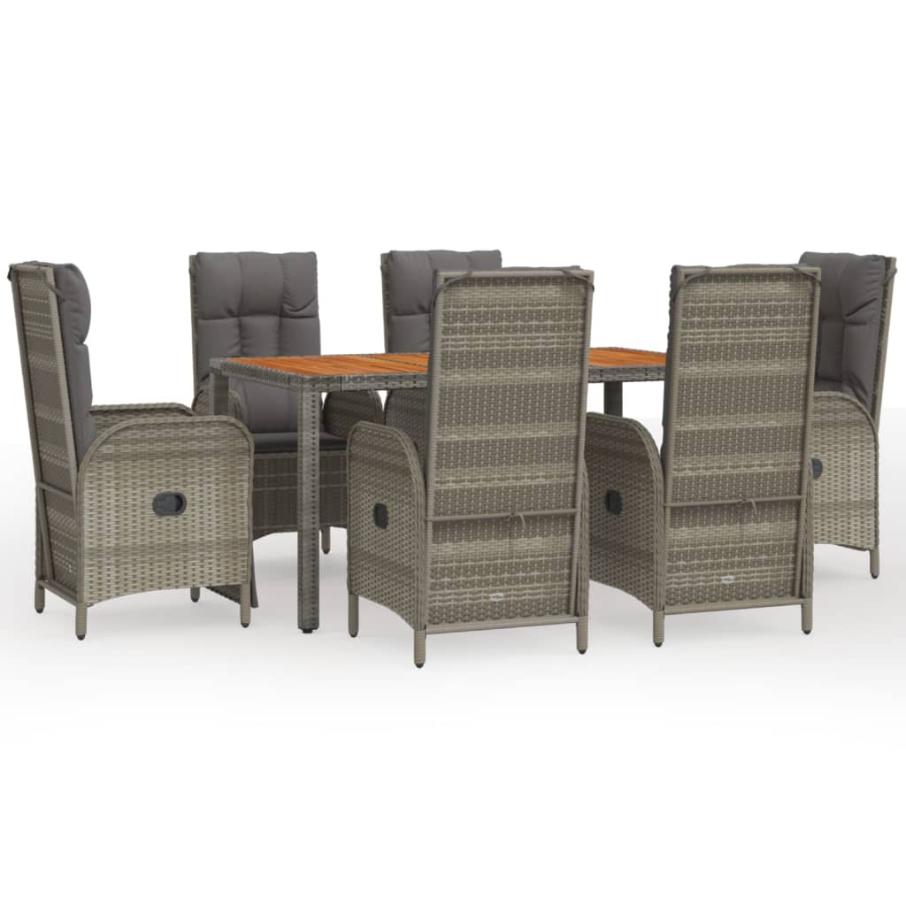 7-Delige Tuinset Met Kussens Poly Rattan Grijs 150 cm tafellengte 4x stoel + 2x Fauteuil + Tafel