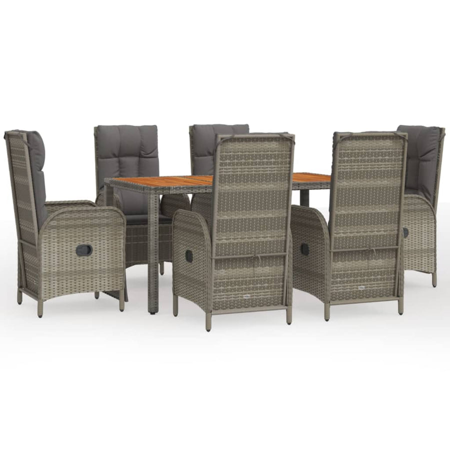 7-Delige Tuinset Met Kussens Poly Rattan Grijs 150 cm tafellengte 4x stoel + 2x Fauteuil + Tafel