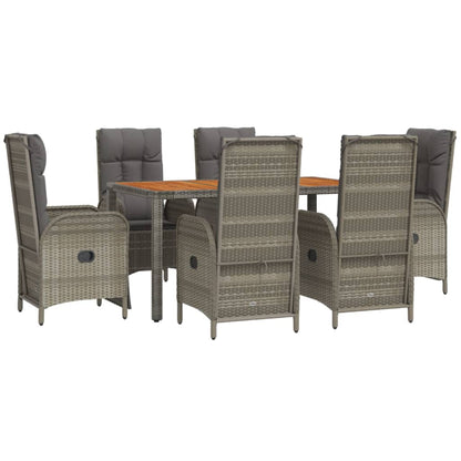 7-Delige Tuinset Met Kussens Poly Rattan Grijs 150 cm tafellengte 4x stoel + 2x Fauteuil + Tafel