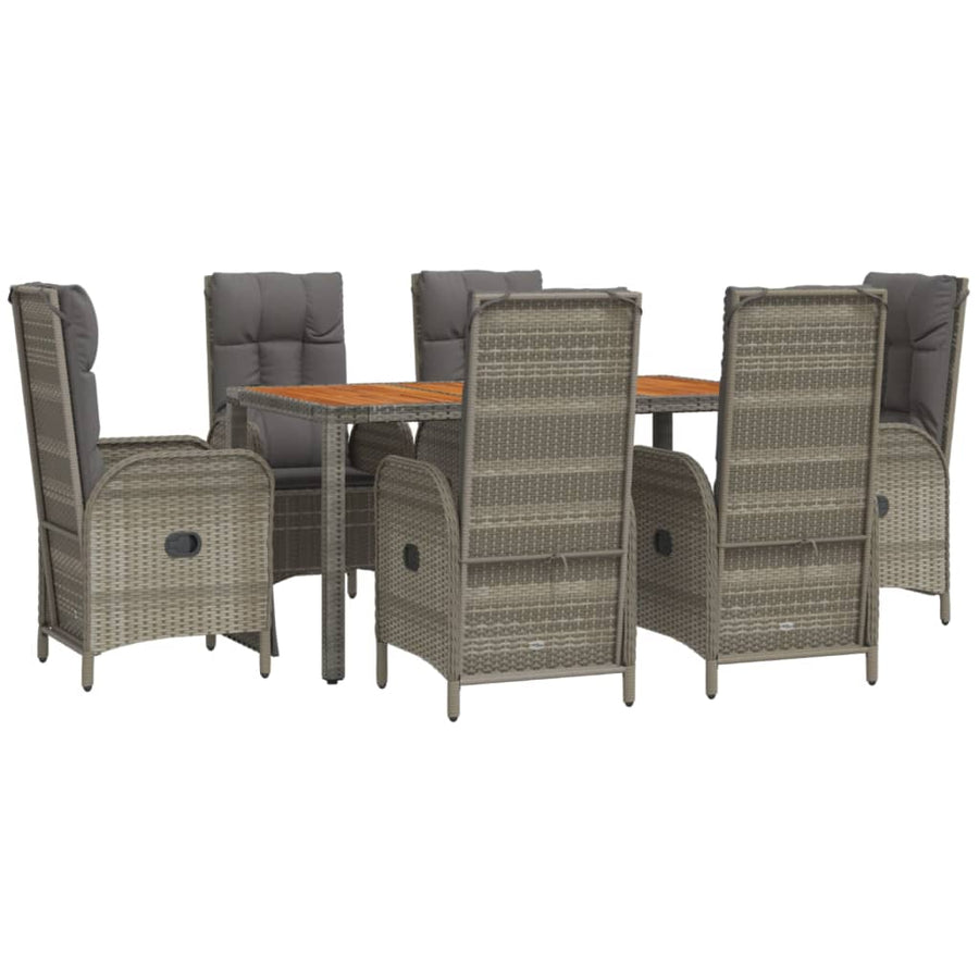 7-Delige Tuinset Met Kussens Poly Rattan Grijs 150 cm tafellengte 4x stoel + 2x Fauteuil + Tafel