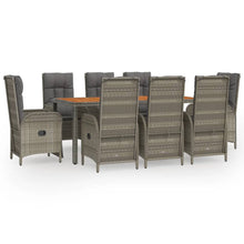 9-Delige Tuinset Met Kussens Poly Rattan Grijs 190 cm tafellengte 6x stoel + 2x Fauteuil + Tafel