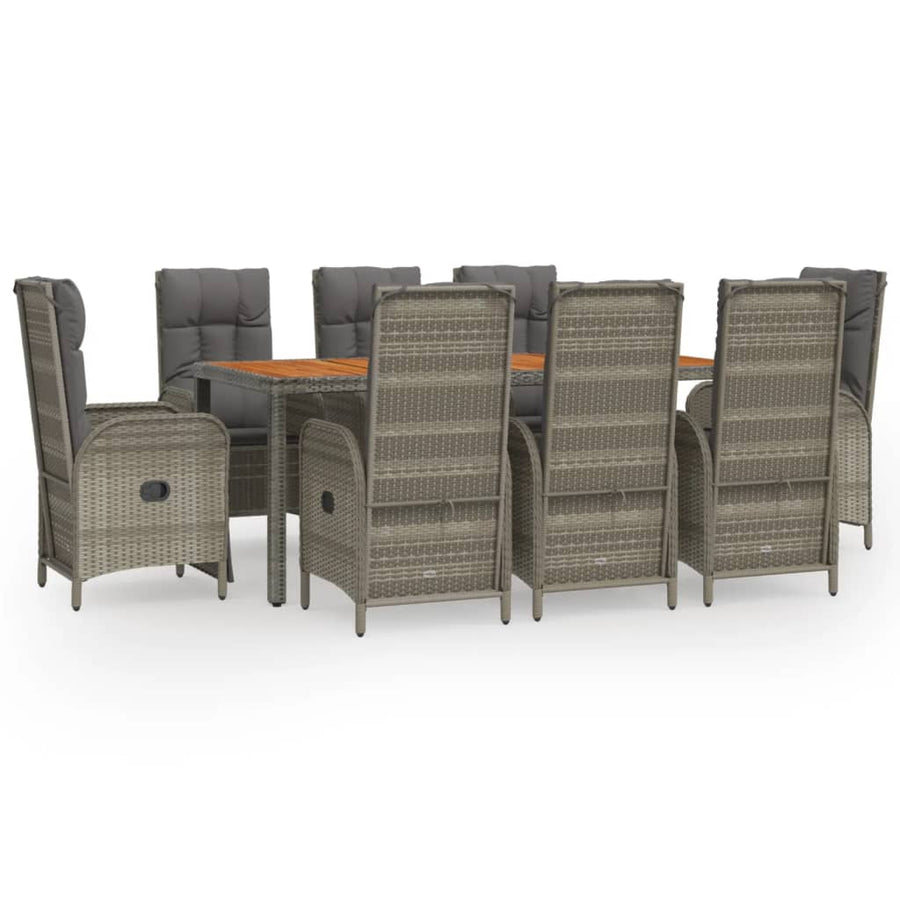 9-Delige Tuinset Met Kussens Poly Rattan Grijs 190 cm tafellengte 6x stoel + 2x Fauteuil + Tafel