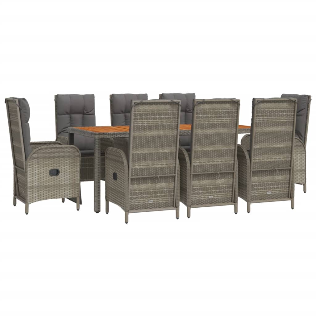9-Delige Tuinset Met Kussens Poly Rattan Grijs 190 cm tafellengte 6x stoel + 2x Fauteuil + Tafel