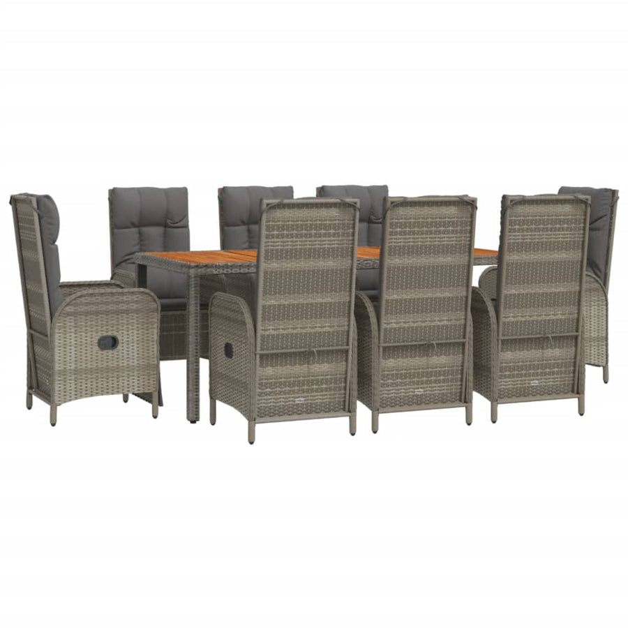 9-Delige Tuinset Met Kussens Poly Rattan Grijs 190 cm tafellengte 6x stoel + 2x Fauteuil + Tafel