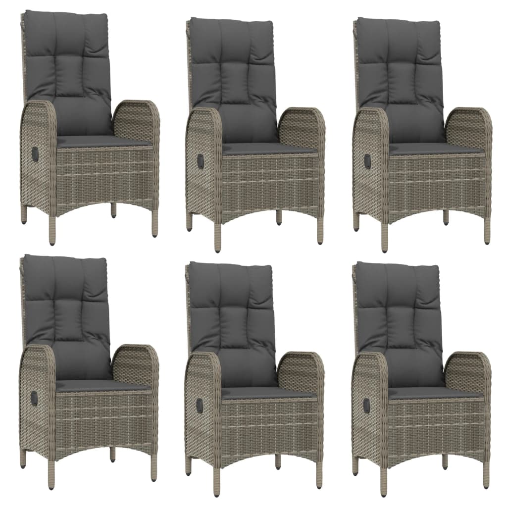 9-Delige Tuinset Met Kussens Poly Rattan Grijs 190 cm tafellengte 6x stoel + 2x Fauteuil + Tafel
