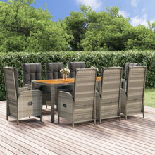 9-Delige Tuinset Met Kussens Poly Rattan Grijs 190 cm tafellengte 6x stoel + 2x Fauteuil + Tafel