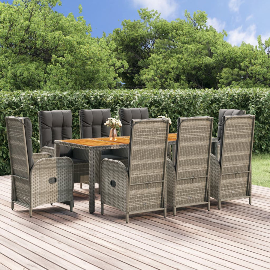 9-Delige Tuinset Met Kussens Poly Rattan Grijs 190 cm tafellengte 6x stoel + 2x Fauteuil + Tafel